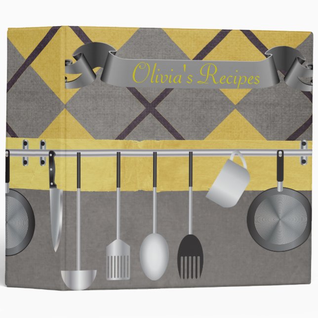 Yellow and Gray Argyle Recipe Binder (Front/Spine)