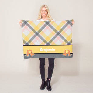 Yellow and Gray Baby Elephant Fleece Blanket