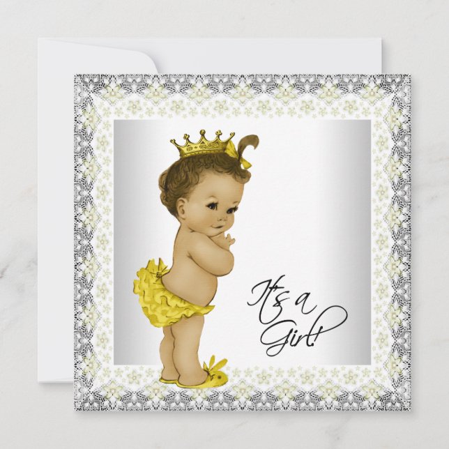 Yellow and Gray Baby Girl Shower Invitation (Front)