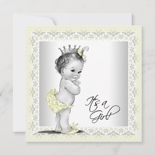 Yellow and Gray Baby Girl Shower Invitation (Front)