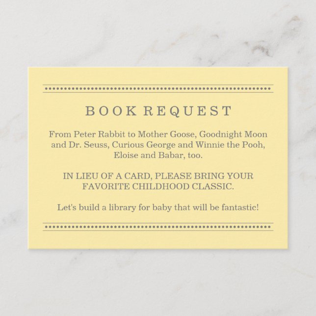 Yellow and Gray Baby Shower Book Request Enclosure Card (Front)