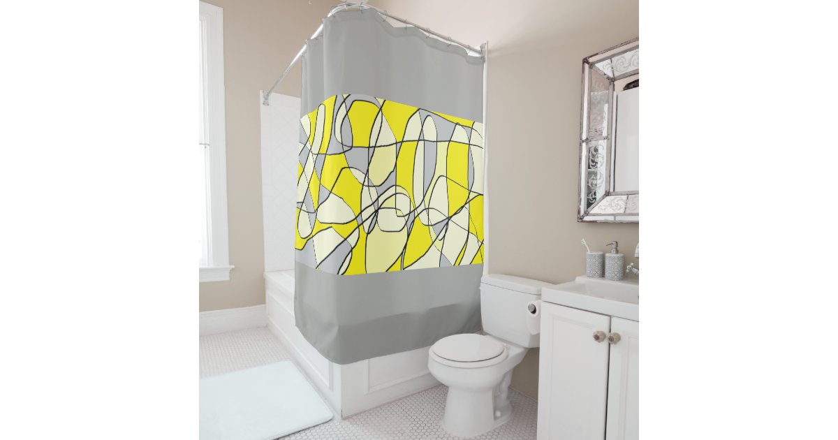 Yellow and Gray Bathroom Shower Curtain