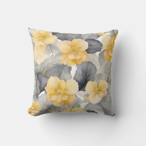 Yellow And Gray Begonia Flower Art Throw Pillow