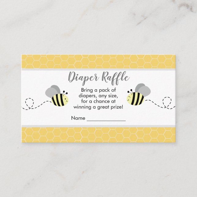 Yellow and Gray Bumble Bee Diaper Raffle Cards (Front)