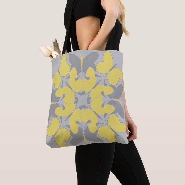 Yellow and Gray Butterflies Tote Bag (Close Up)