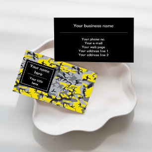 Yellow and Gray Camo, Camouflage, Military, Army Business Card