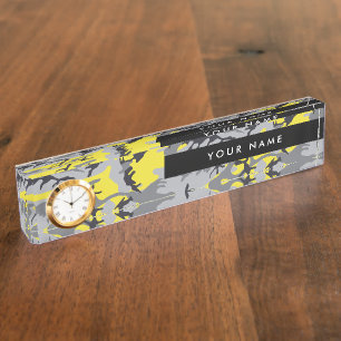 Yellow and Gray Camo, Camouflage, Military, Army Desk Name Plate