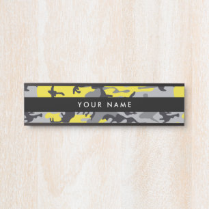 Yellow and Gray Camo, Camouflage, Military, Army Door Sign