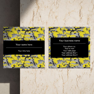 Yellow and Gray Camo, Camouflage, Military, Army Square Business Card