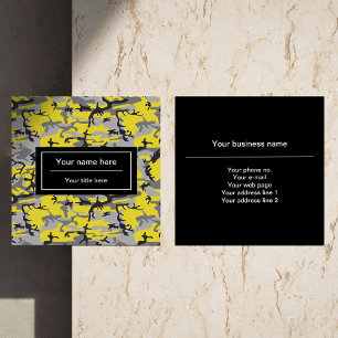 Yellow and Gray Camo, Camouflage, Military, Army Square Business Card
