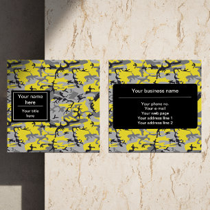 Yellow and Gray Camo, Camouflage, Military, Army Square Business Card