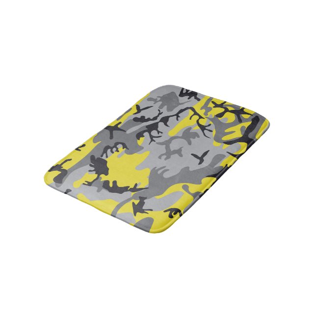Yellow and Gray Camouflage, Military, Army Bath Mat (Angled)