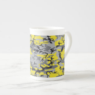 Yellow and Gray Camouflage, Military, Army Bone China Mug