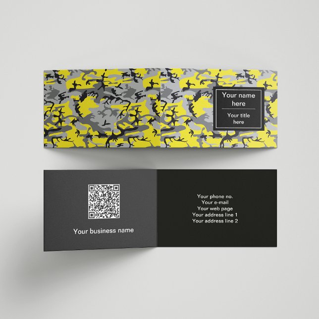Yellow and Gray Camouflage, Military, Army Business Card (Creator Uploaded)