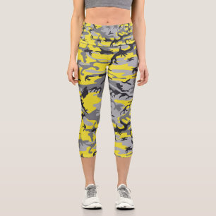 Yellow and Gray Camouflage, Military, Army Capri Leggings