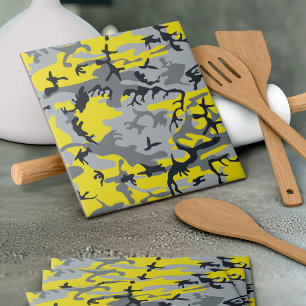 Yellow and Gray Camouflage, Military, Army Ceramic Tile