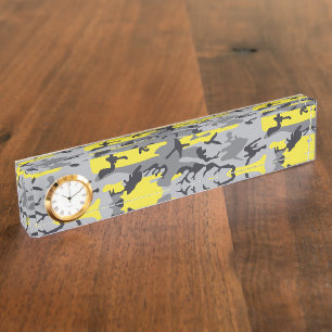 Yellow and Gray Camouflage, Military, Army Desk Name Plate