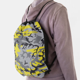 Yellow and Gray Camouflage, Military, Army Drawstring Bag
