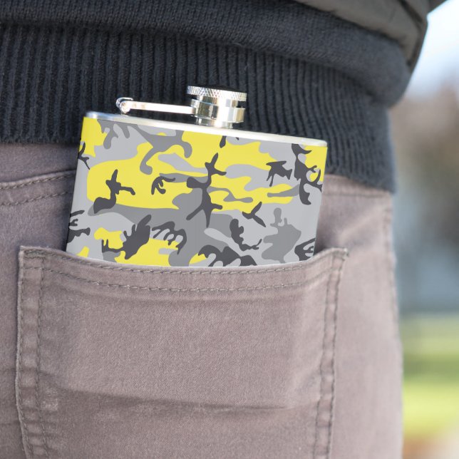 Yellow and Gray Camouflage, Military, Army Flask (In Situ)