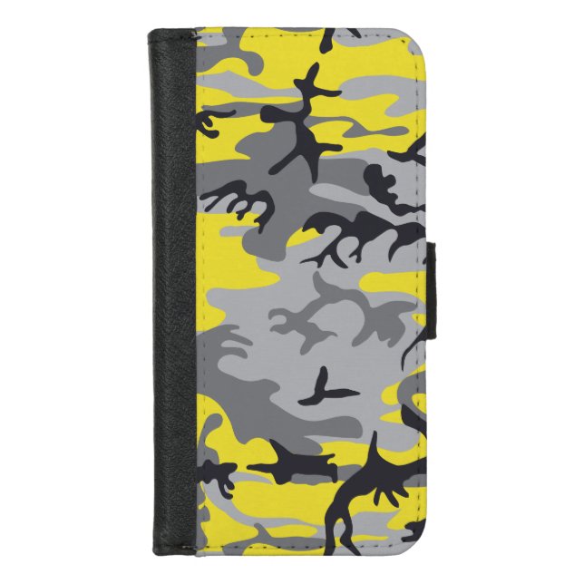 Yellow and Gray Camouflage, Military, Army iPhone Wallet Case (Front)