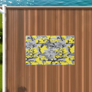 Yellow and Gray Camouflage, Military, Army Outdoor Rug