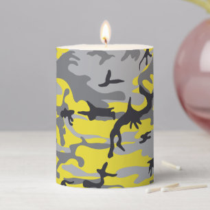 Yellow and Gray Camouflage, Military, Army Pillar Candle