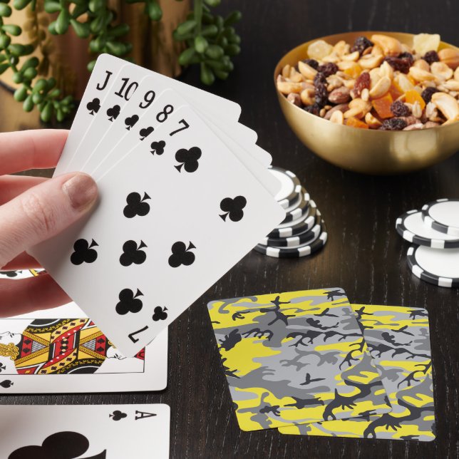 Yellow and Gray Camouflage, Military, Army Poker Cards (In Situ)