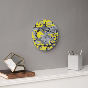 Yellow and Gray Camouflage, Military, Army Round Clock
