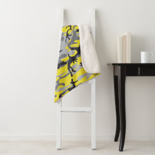 Yellow and Gray Camouflage, Military, Army Sherpa Blanket