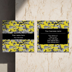Yellow and Gray Camouflage, Military, Army Square Business Card