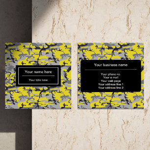 Yellow and Gray Camouflage, Military, Army Square Business Card