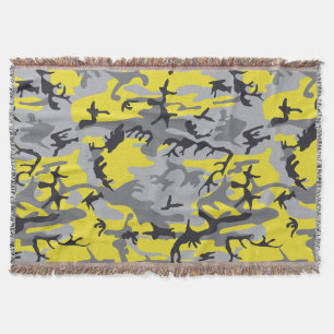 Yellow and Gray Camouflage, Military, Army Throw Blanket