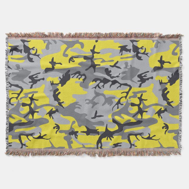 Yellow and Gray Camouflage, Military, Army Throw Blanket (Front)