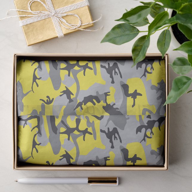 Yellow and Gray Camouflage, Military, Army Tissue Paper (Gift)