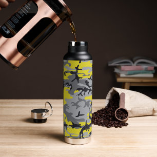 Yellow and Gray Camouflage, Military, Army Water Bottle