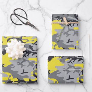 Yellow and Gray Camouflage, Military, Army Wrapping Paper Sheets