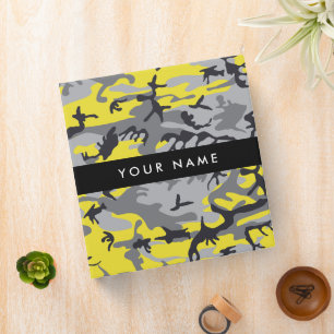 Yellow and Gray Camouflage Your name Personalize 3 Ring Binder