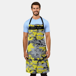 Yellow and Gray Camouflage Your name Personalize Apron