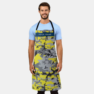 Yellow and Gray Camouflage Your name Personalize Apron