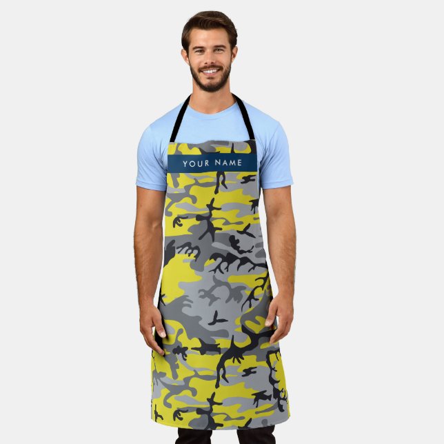 Yellow and Gray Camouflage Your name Personalize Apron (Worn)