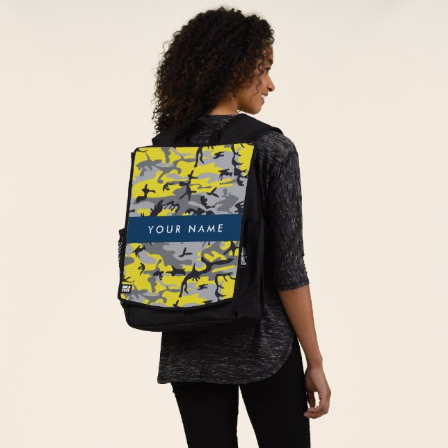 Yellow and Gray Camouflage Your name Personalize Backpack (Worn)