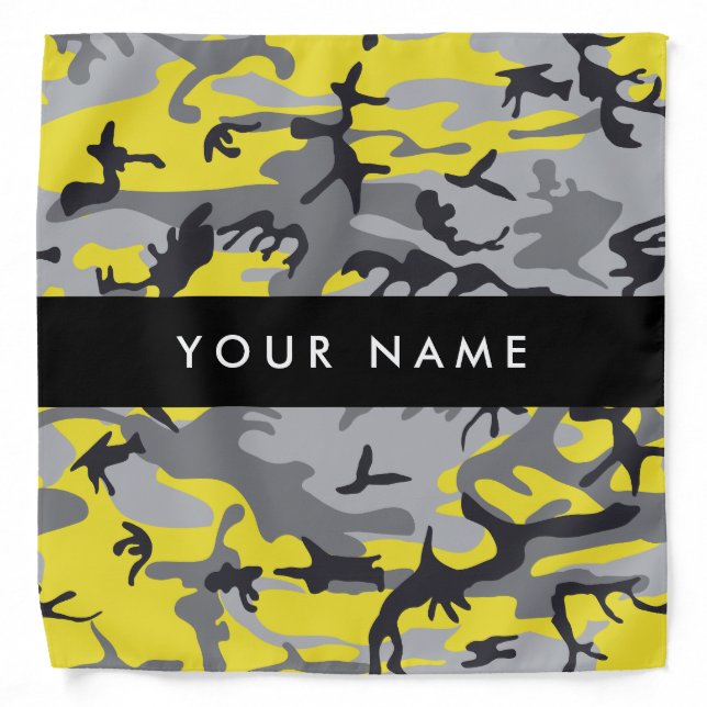 Yellow and Gray Camouflage Your name Personalize Bandana (Front)
