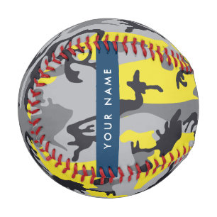 Yellow and Gray Camouflage Your name Personalize Baseball