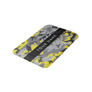 Yellow and Gray Camouflage Your name Personalize Bath Mat