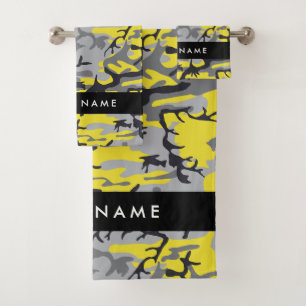 Yellow and Gray Camouflage Your name Personalize Bath Towel Set