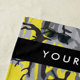 Yellow and Gray Camouflage Your name Personalize Beach Towel