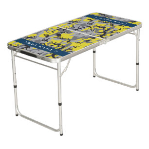 Yellow and Gray Camouflage Your name Personalize Beer Pong Table