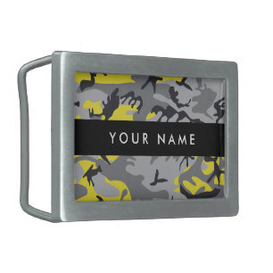 Yellow and Gray Camouflage Your name Personalize Belt Buckle