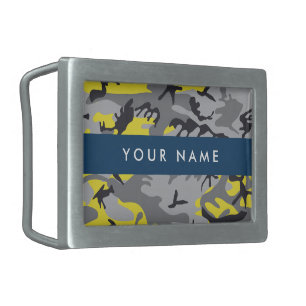 Yellow and Gray Camouflage Your name Personalize Belt Buckle