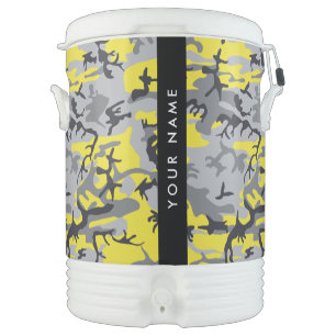 Yellow and Gray Camouflage Your name Personalize Beverage Cooler